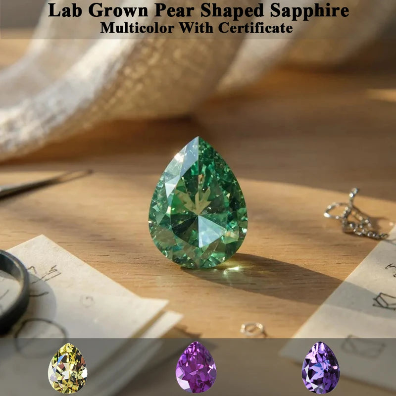 Lab Grown Sapphire Pear Cut Multiple Colors Available VVS1 Gemstone DIY Jewelry Making Materials with Selectable Certificate