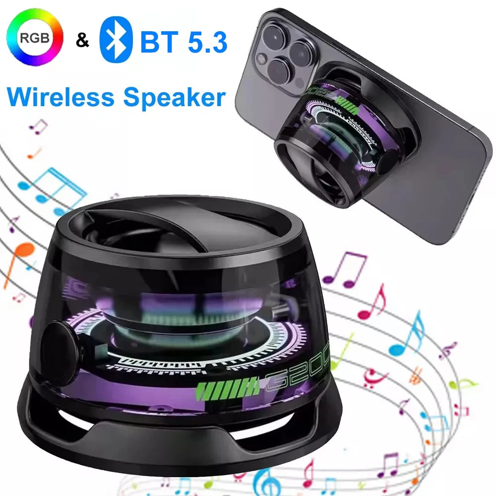 Outdoor Magnetic Bluetooth5.3 Speaker Wireless Portable Mini Travel Stereo Speaker with RGB Color Light and Phone Holder for Ios