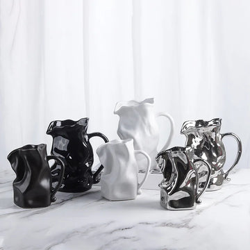 Ceramic Vase Irregularly Pleated Bottle Handle Shape Flower Hydroponics Accessories Room Decoration Vases Pots Terrarium