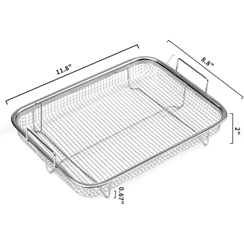 1Pcs Air Fryer Basket for Oven, Stainless Steel Grill Basket, Non-Stick Mesh Basket, Air Fryer Tray Wire Rack Basket