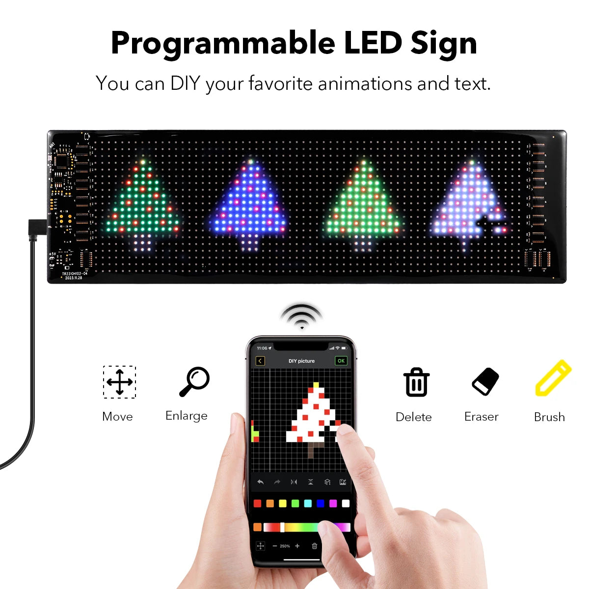 Smart Bluetooth Flexible LED Pixel Screen Strip 5V USB DIY Graffiti Sign LED Matrix Pixel Scrolling Display Advertising Light