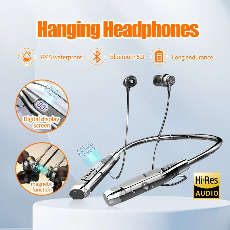 Bluetooth Headset Wireless Headphone LED Digital Display Neck-hanging Headphone Be Inserted Card Bluetooth Earbuds Sport Running