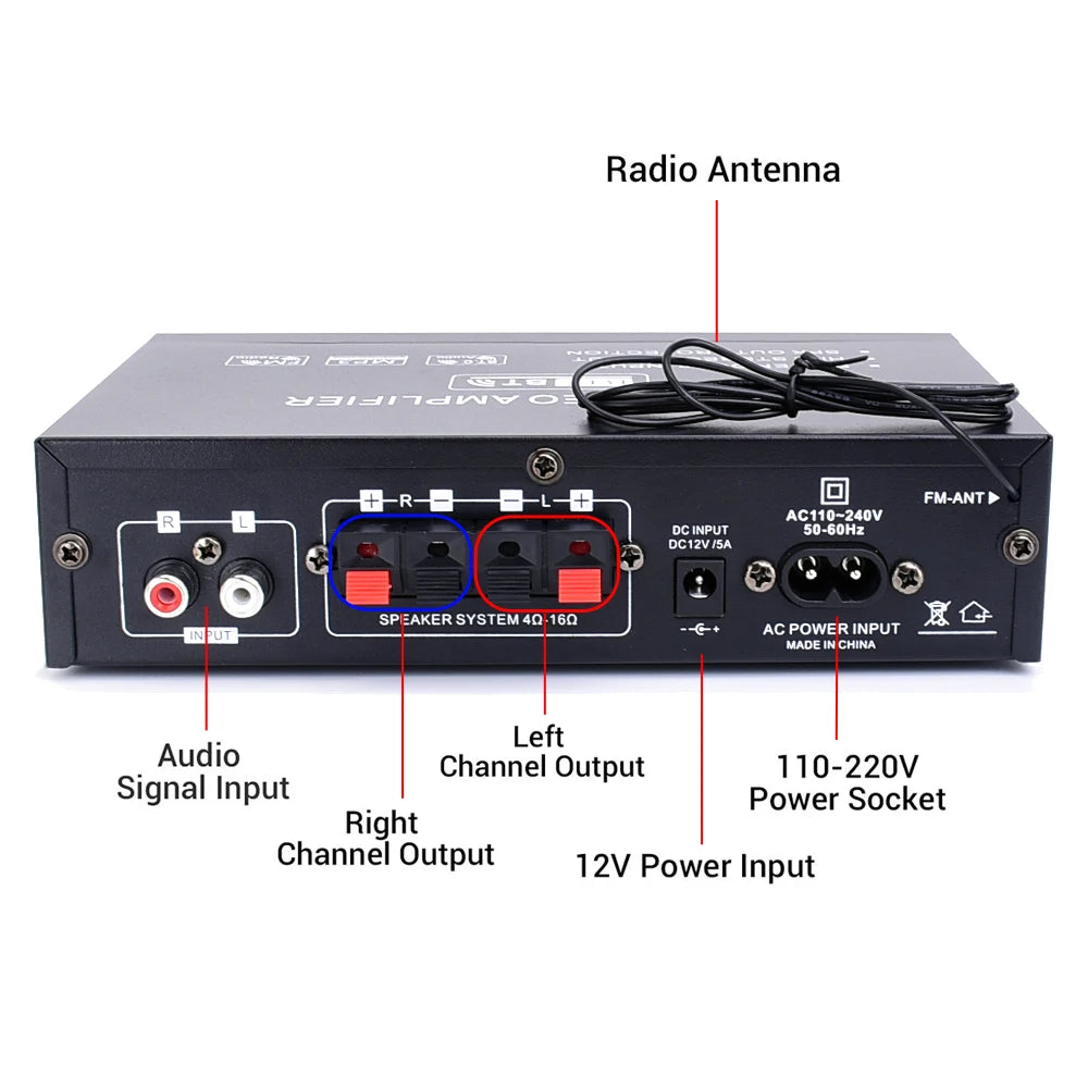 ak35 800W Digital Amplifiers 100-240V /12V Bass Audio Power Bluetooth AMP Hifi FM Subwoofer Speakers Car Boat Caravan