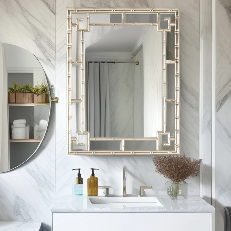 Chinese art bamboo decorative mirror French bathroom wall hanging bathroom mirror American square