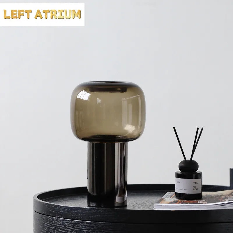 Dark Glass Vase, Iron Frame Cylindrical Base Flowerpot, Living Room Decoration, Creative Hydroponic Vase, Glass Container