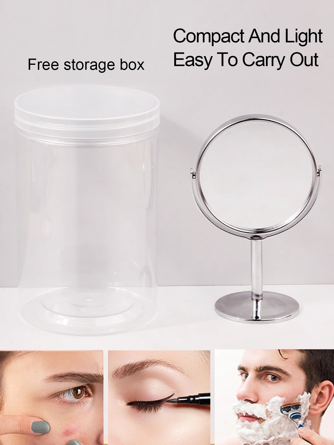 1pc Large Silver Makeup Mirror, Clear Double Sided Tabletop Beauty Mirror, Metal Silver Magnifying Cosmetic Mirror, 360° Rotatio