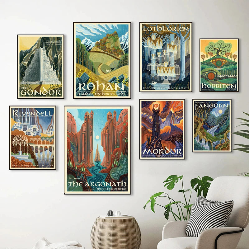 Tolkien Wall Art Canvas Painting Middle Earth Landscape LOTR Posters and Prints Wall Pictures Travel Gift Living Room Home Decor